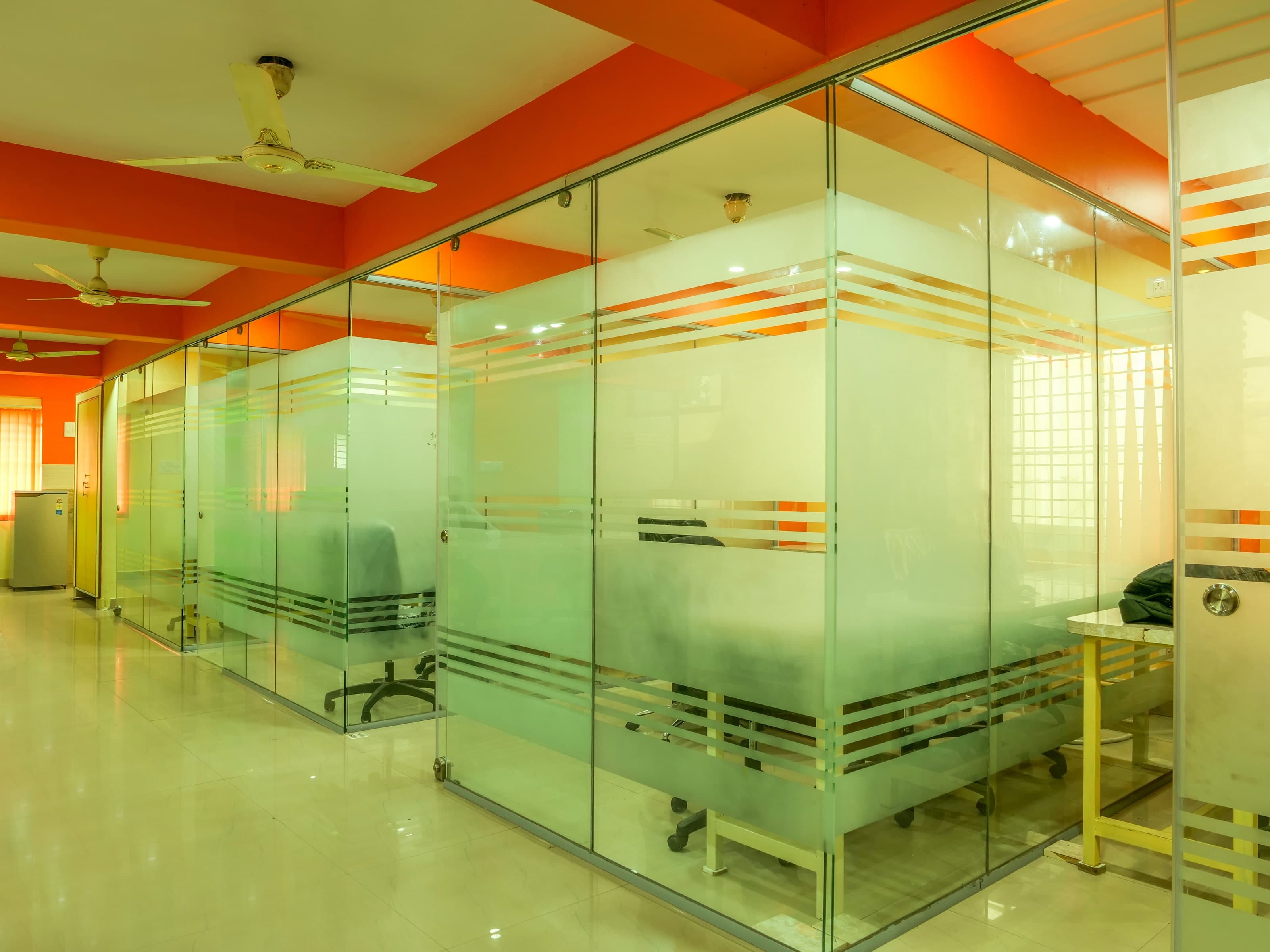 Modern workspace with colorful walls